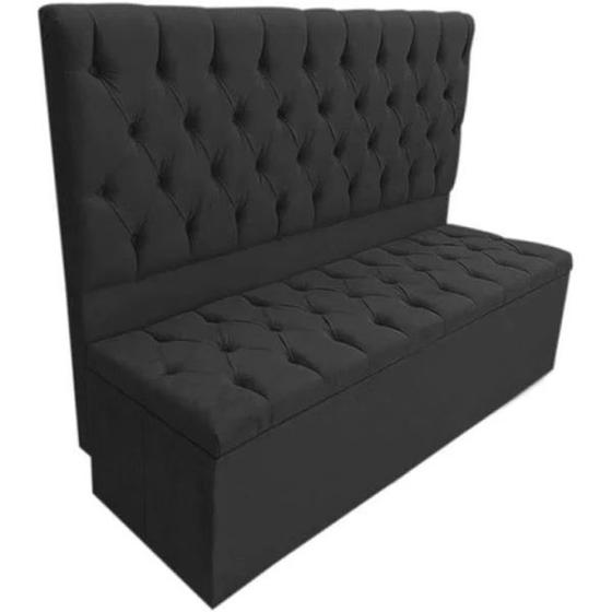 Cabeceira Mais Calçadeira Baú Casal 140cm Para Cama Box Suede Preto Menor preço em Cabeceira Mais Calçadeira Baú Casal 140cm Para Cama Box Suede Preto