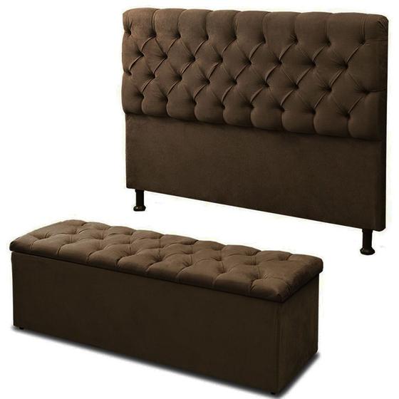 Imagem de Cabeceira Mais Calçadeira Baú Casal 190 cm Para Cama Box Sofia Suede Marrom Twdecora