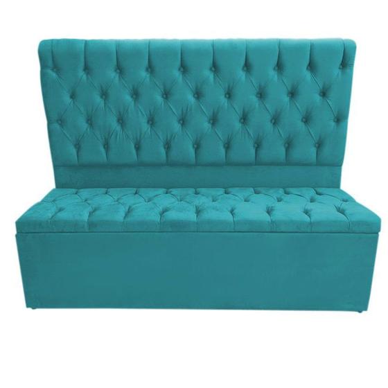 Imagem de Cabeceira Mais Calçadeira Baú King 190cm Para Cama Box Sofia Suede Azul Turquesa - DS Móveis