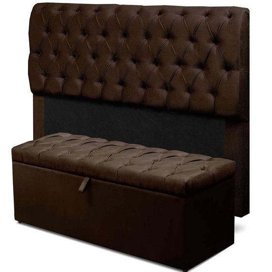 Imagem de Cabeceira Mais Calçadeira Baú Solteiro 90cm Para Cama Box Paris Suede Marrom - DS Móveis