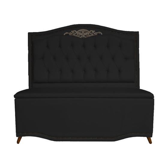 Imagem de Cabeceira mais Calçadeira Casal King 195cm Para Cama Box Greta Suede Preto - DS Estofados