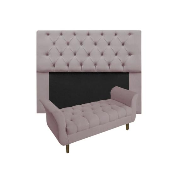 Imagem de Cabeceira Mirage + Recamier Grécia Com Capitonê Casal 140 cm Suede Rose - DL DECOR