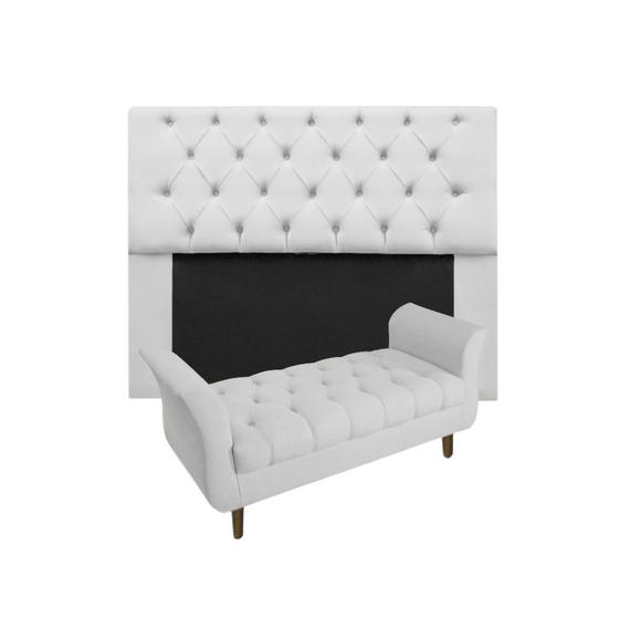 Imagem de Cabeceira Mirage + Recamier Grécia Com Capitonê King 195 cm Suede Branco - DL DECOR