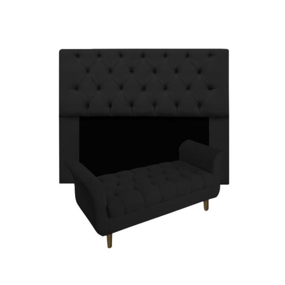 Imagem de Cabeceira Mirage + Recamier Grécia Com Capitonê Queen 160 cm Suede Preto - LM DECOR