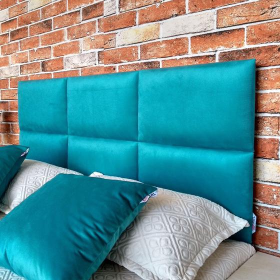 Imagem de Cabeceira Módena H6 Azul Turquesa Suede Liso Casal 140 X 120 Cm