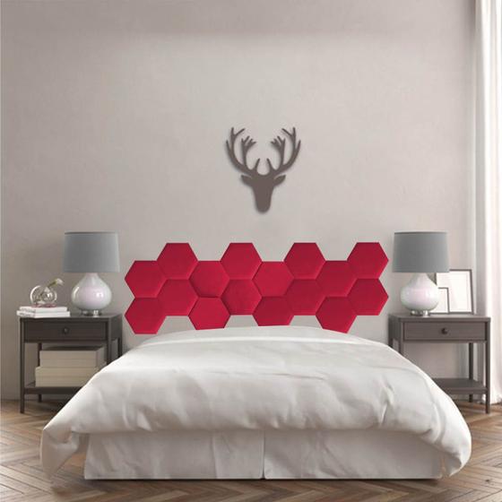 Imagem de Cabeceira Painel Modulado Colmeia Blogueirinha Estofada 160cm Queen Size Tecido Sintético Vermelho - Ahazzo Móveis