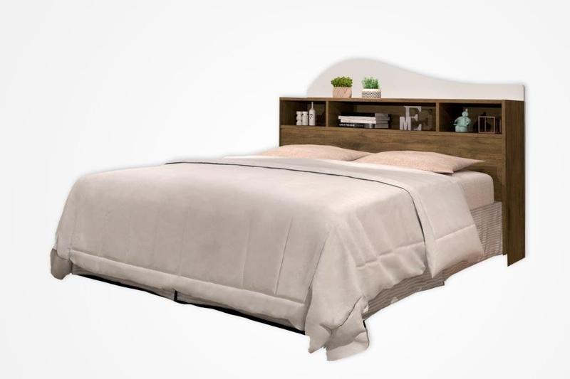Imagem de Cabeceira para Box de 1.60m casal IRLA Modelo Retrô com Nichos Porta Objetos Cor Jequitibá amadeirado com Off white