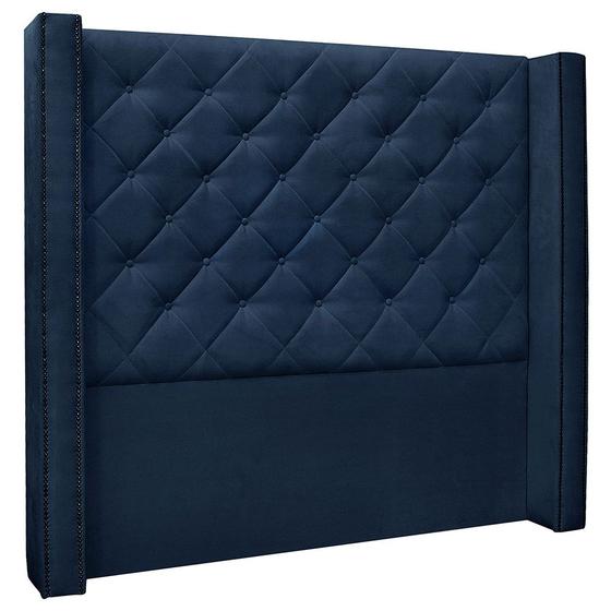 Imagem de Cabeceira Para Cama Box 195 cm Lisboa Suede Azul Marinho - CasaePoltrona