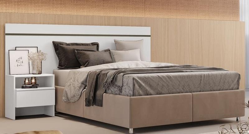 Imagem de Cabeceira para Cama Box Casal com 1 Mesa de Cabeceira - Prime-Branco - Móveis Novo Horizonte