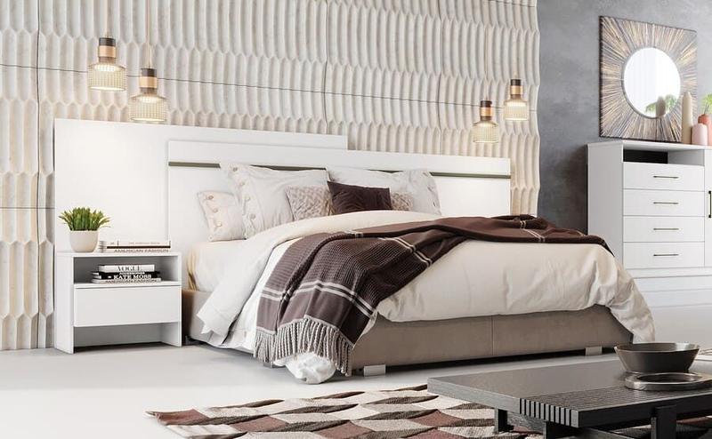 Imagem de Cabeceira para Cama Box Casal com 2 Mesas de Cabeceira - Prime-Branco - Móveis Novo Horizonte