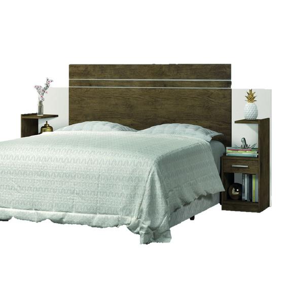 Imagem de Cabeceira para cama box casal moana j&a 1.40m/1.60m com mesa de cabeceira jequitibá/off white