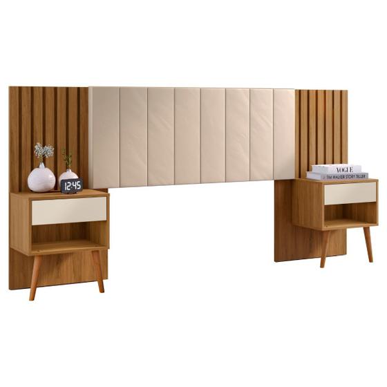 Cabeceira Para Cama Box de Casal e Queen Extensível com Mesa de Cabeceira e Capitonê Camaru/Pérola - Zara - Robel Móveis Menor preço em Cabeceira Para Cama Box de Casal e Queen Extensível com Mesa de Cabeceira e Capitonê Camaru/Pérola - Zara - Robel Móveis