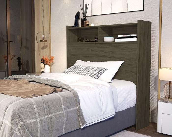 Imagem de Cabeceira Para Cama Box de Solteiro 0,90 Melissa com Nichos e prateleiras Moderna
