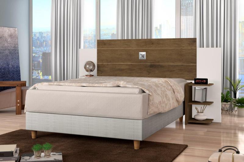 Imagem de Cabeceira Para Cama Box Regulável ACAP Casal Com Prateleiras nas Laterais Para Objetos Cor Jequitiba/Off White