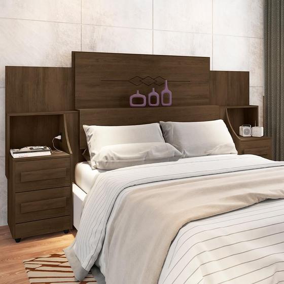 Imagem de Cabeceira Para Cama de Casal em MDF RV Móveis Síria Com Mesa Lateral Noce
