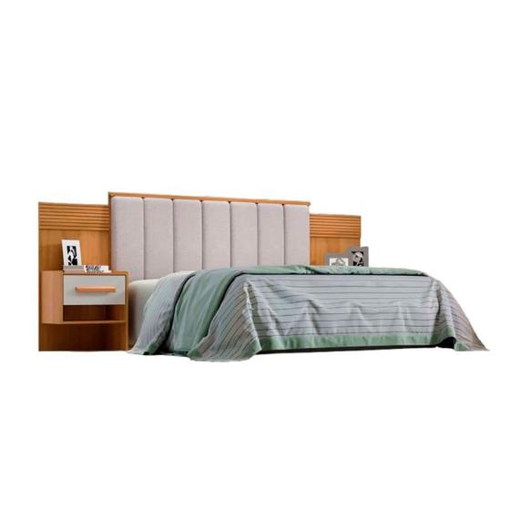 Imagem de Cabeceira para Cama de Casal Ripada Irís Estofada com 2 Mesas de Cabeceira D Doro Móveis