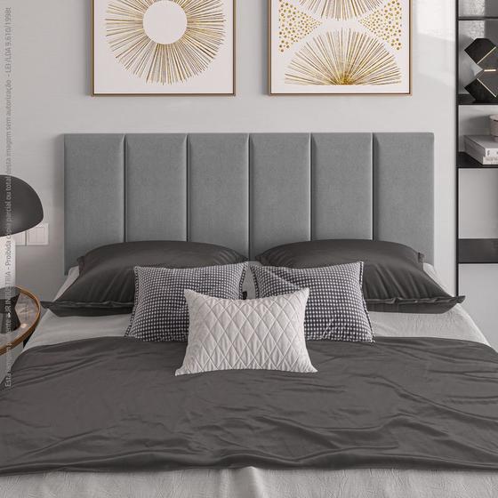 Cabeceira Para Cama Riscadinha Casal 1,40 Estofada Suede Cinza é boa?