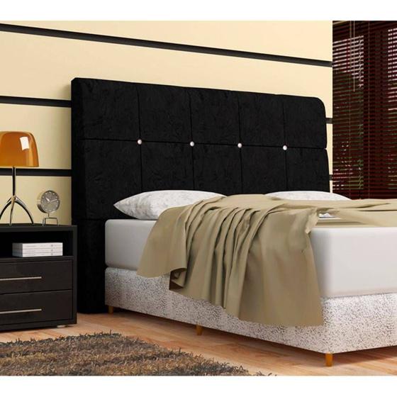 Imagem de Cabeceira Pietra Casal Super King 195 Cm Com Baú Interno Suede Amassado Preto - DS Móveis