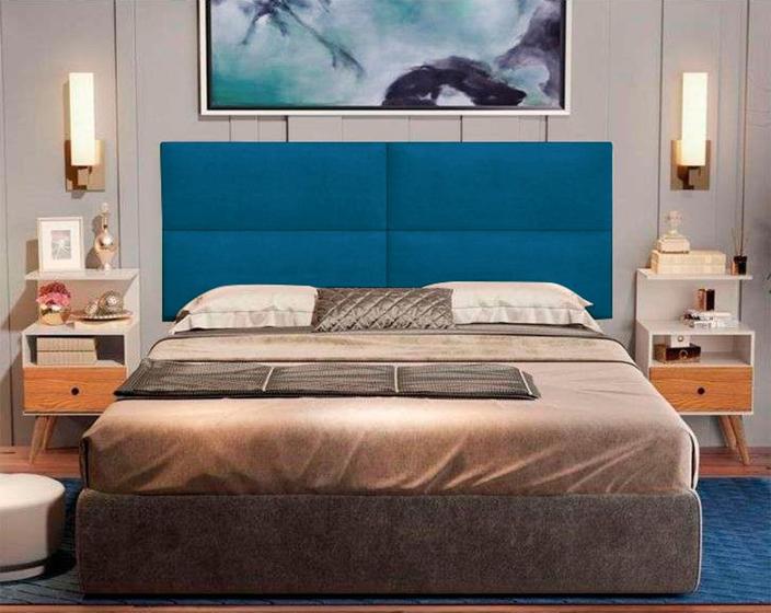 Imagem de Cabeceira Queen com 4 detalhes Estofada Suspensa Moderna - 160 CM - Azul Suede