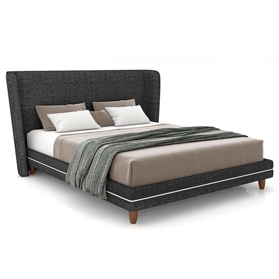 Imagem de Cabeceira Queen Nilo 160cm Com Cama Pés Madeira Suném P05 Linho Cinza Escuro - Lyam Decor