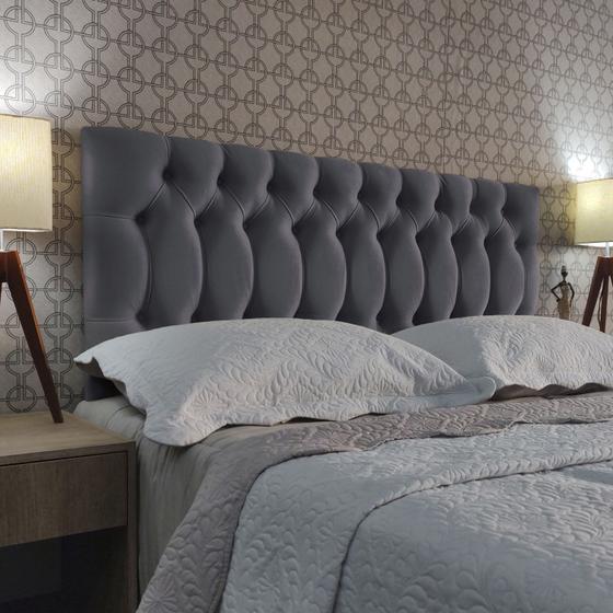 Imagem de Cabeceira Solteiro 90 Cama Box 1896 Capitone Cinza Suede Painel RBL