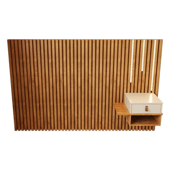 Imagem de Cabeceira Solteiro Ripada Quarto Manila 1 Mesa e Led