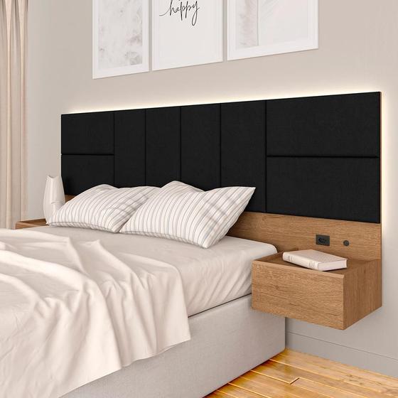 Cabeceira Suspensa Cama Casal Com Led Malibu Carv/preto - M. Arapongas Menor preço em Cabeceira Suspensa Cama Casal Com Led Malibu Carv/preto - M. Arapongas