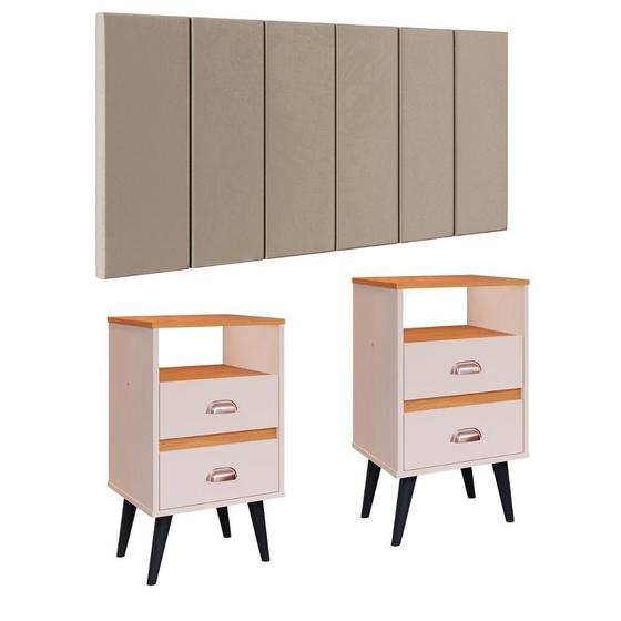 Imagem de Cabeceira Suspensa Painel Encosto Cama 1,40 Julia Kit 2 Mesa Apoio Canto Gaveta Nicho Organizador Classic New Decoração Quarto Casal-RPM