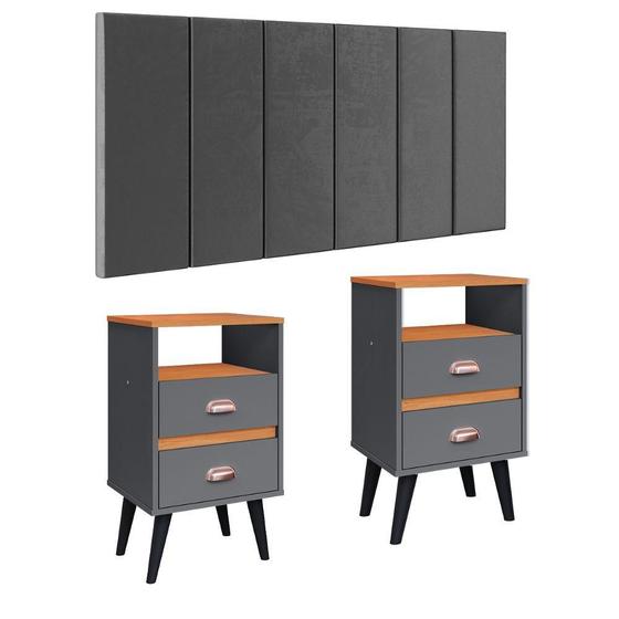 Imagem de Cabeceira Suspensa Painel Encosto Cama 1,40 Julia Kit 2 Mesa Apoio Canto Gaveta Nicho Organizador Classic New Decoração Quarto Casal-RPM