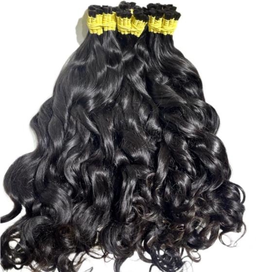 Imagem de Cabelo Brasileiro Limpo Humano Natural Leve Ondas 60/65cm 100 Gramas Pontas cheias Virgem Alongamento Mega hair.