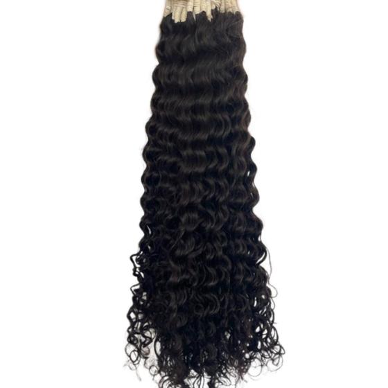 Imagem de Cabelo Cacheado Humano Pontas cheias 60/65cm 100 gr Preto Alongamento Megahair