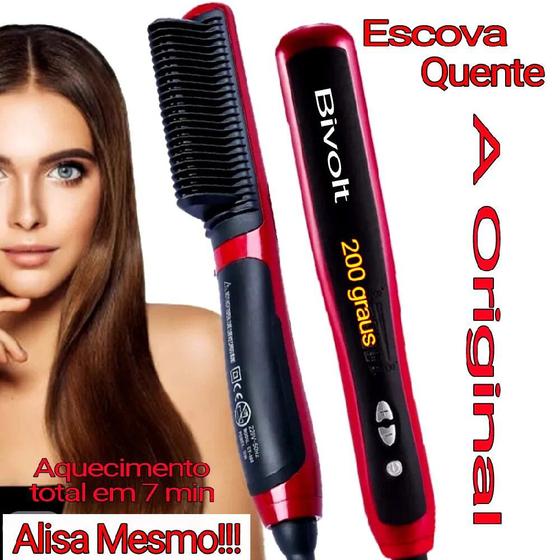 Imagem de cabelo ondulado feminino escova secadora alisadora elétrica modeladora cabelo liso perfeito