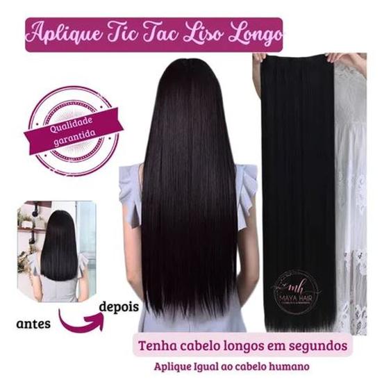 Imagem de Cabelo Tic Tac 65cm Liso Preto Fibra Orgânica Idêntico Ao Cabelo Humano