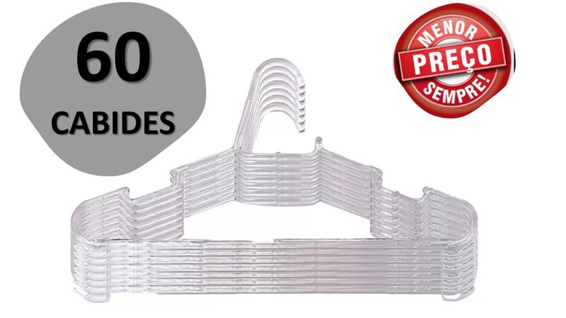 Cabide Adulto de Acrílico Transparente Reforçado Kit com 60 unidades Menor preço em Cabide Adulto de Acrílico Transparente Reforçado Kit com 60 unidades