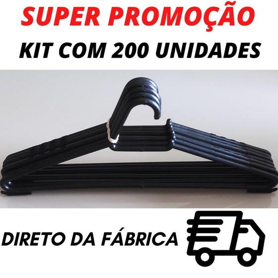 Imagem de Cabide Adulto Preto Kit Com 200 Unidades