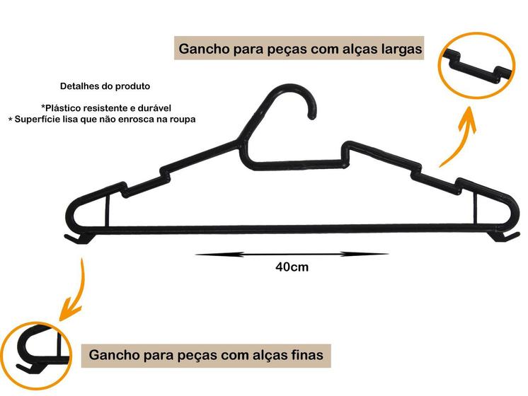 Imagem de Cabide Adulto Resistente Reforçado Kit 20 Unidades Atacado Barato