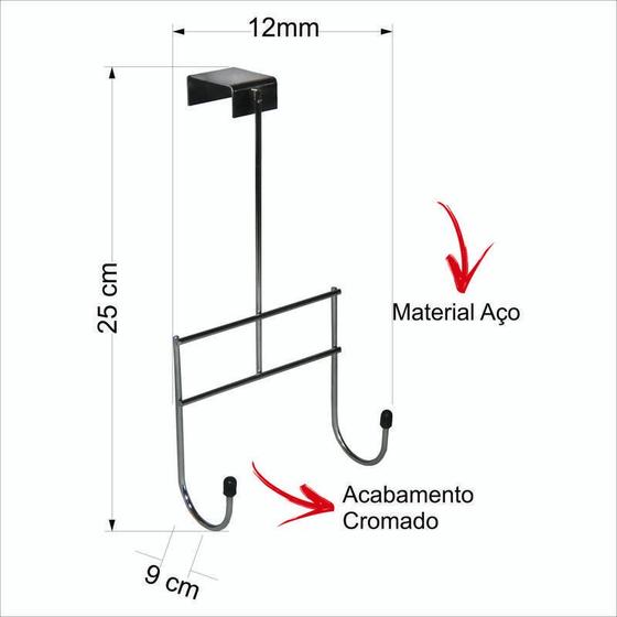 Imagem de Cabide Cabideiro Suporte Toalha Para Porta 2 Ganchos Cromo