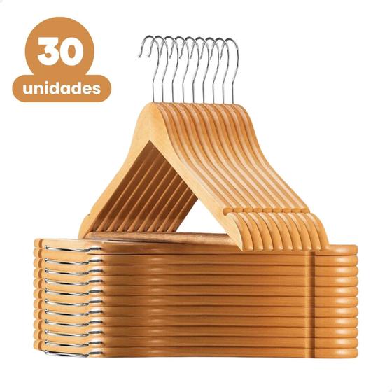 Cabide De Madeira Adulto Kit 30 Unidades Organizador Closet Armário Menor preço em Cabide De Madeira Adulto Kit 30 Unidades Organizador Closet Armário