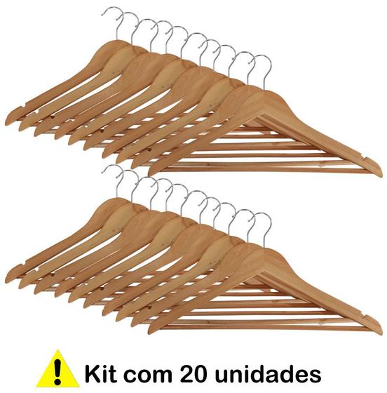 Imagem de Cabide De Madeira Marfim  Adulto Organizador Closet Armário Kit 20 Peças 