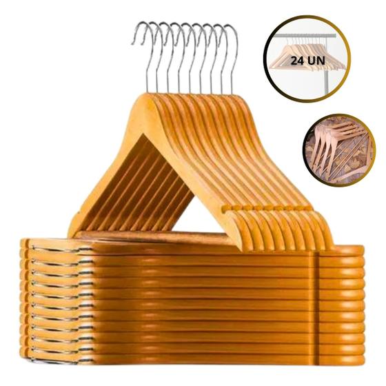 Imagem de Cabide de Madeira Roupa Adulto Marfim Calça Kit 24 Peças