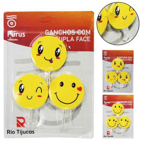 Imagem de Cabide / gancho de metal emoticons autoadesivo com 3 pecas 7x5cm de ø na cartela - RIO TIJUCAS