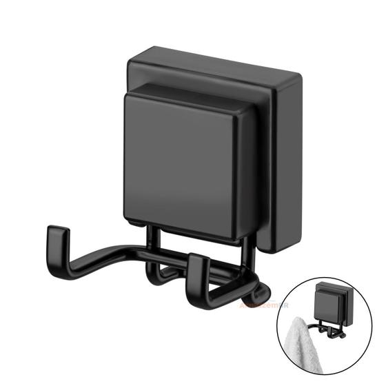 Imagem de Cabide Gancho Duplo Multiuso Com Ventosa Para Toalhas Objetos Utensílios Banheiro Preto Fosco - 8055PT Future