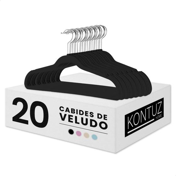Cabide Infantil Veludo Kit com 20 Cabides Resistente até 2Kg de Roupa - KONTUZ Imagem de Cabide Infantil Veludo Kit com 20 Cabides Resistente até 2Kg de Roupa