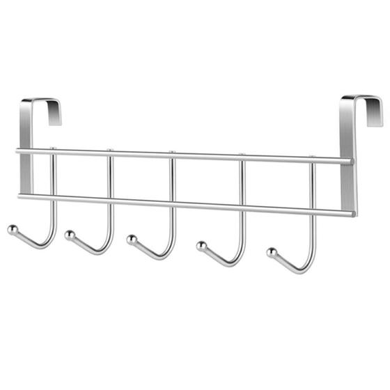 Imagem de Cabide Inox com 5 Ganchos com Encaixe Para Armário Portas Cozinha e Banheiro Multiuso