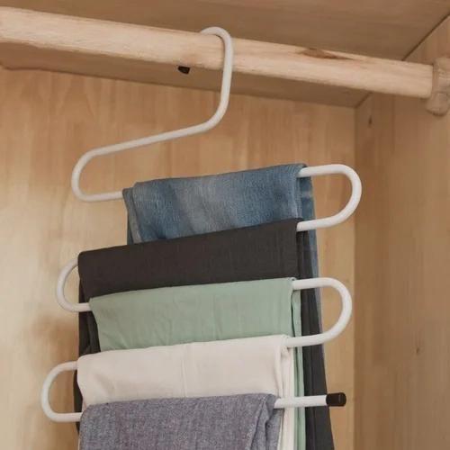 Imagem de Cabide Multi em Inox com 5 Divisórias para Calças  Organização Prática e Eficiente