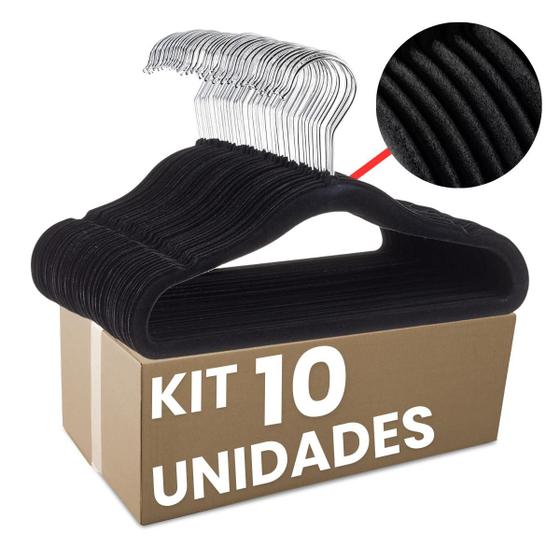 Imagem de Cabide Veludo Premium Preto Adulto Kit 10 Peças Maxx