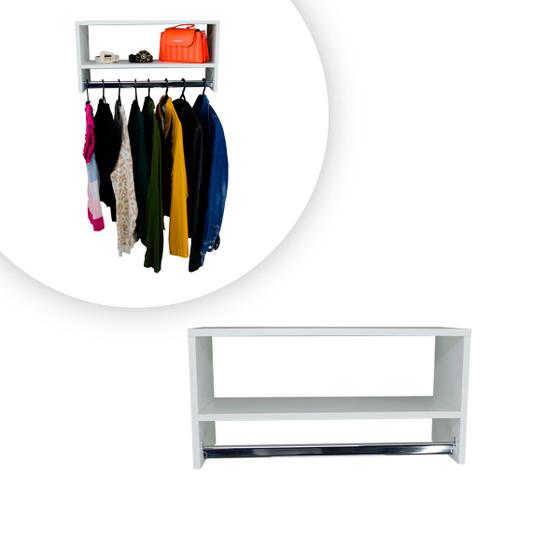 Imagem de Cabideiro De Parede Arara Em Mdf Branco Com Nicho 60cm - 2 Uni