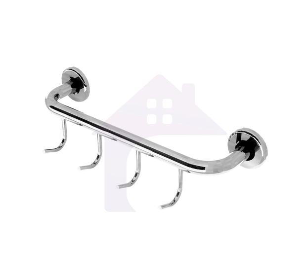 Imagem de Cabideiro De Parede Suporte Aço Inox Cabide Com 4 Ganchos Multiuso cod 136