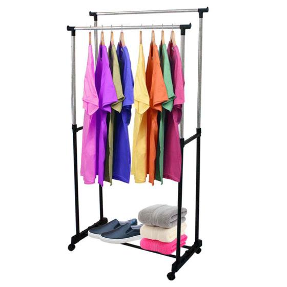 Cabideiro Duplo Arara Dupla Sapateira Parede Roupas Aço Closet Menor preço em Cabideiro Duplo Arara Dupla Sapateira Parede Roupas Aço Closet