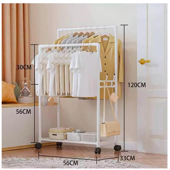Imagem de Cabideiro Duplo Arara Multiuso Roupas Sapateira Com Rodinhas